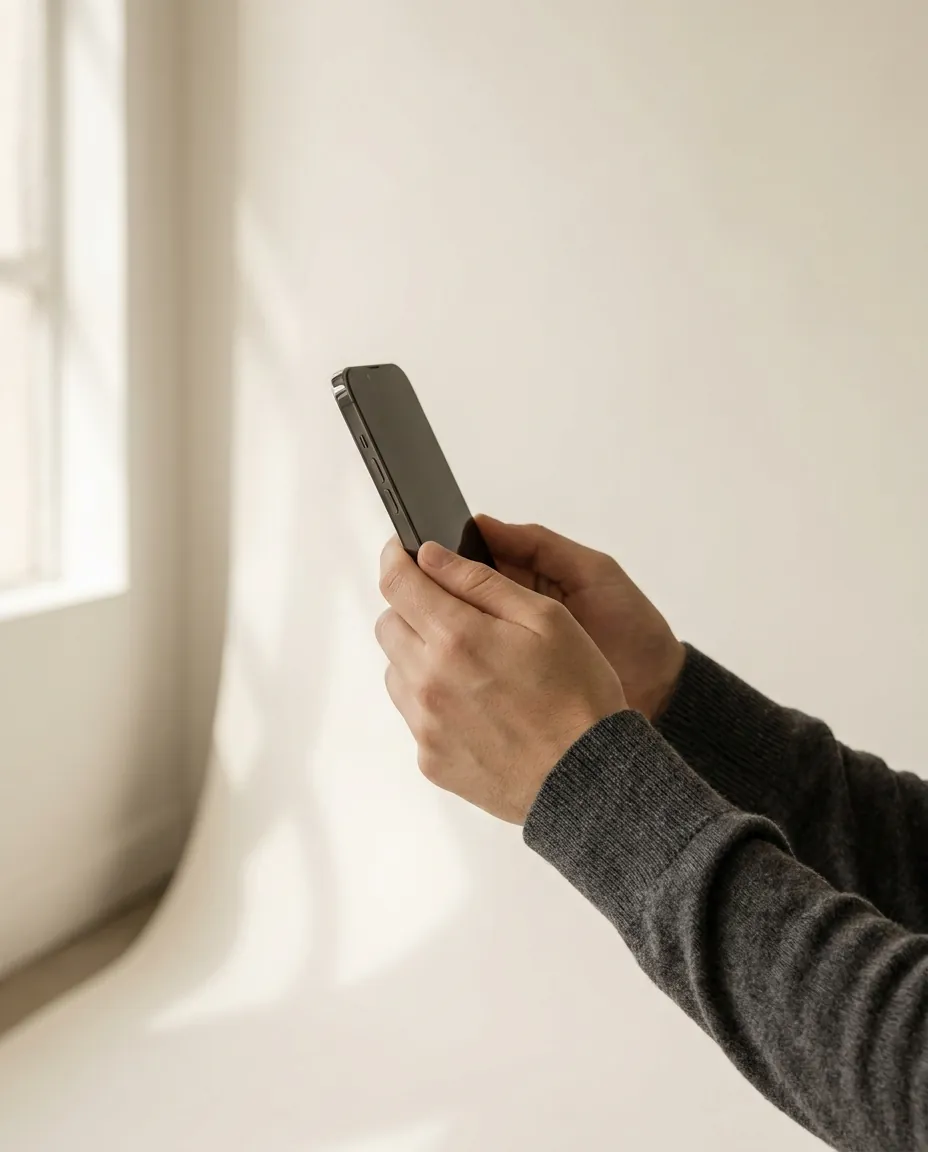 A phone held in morning light